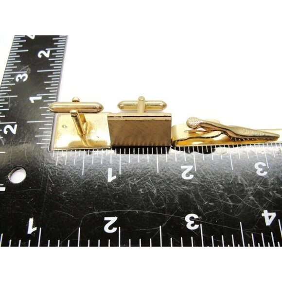 Vtg Swank Brushed Finish Cufflinks Tie Bar Set Gold Tone Tux Shirt Dress Suit - Picture 4 of 7